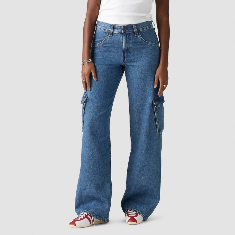 New!Levi's Wide-Leg Cargo Jeans Medium Blue Y2K Vintage Inspired Trendy Cottagec